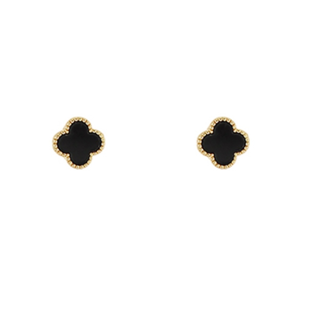Chic Black and Gold Clover Stud Earrings
